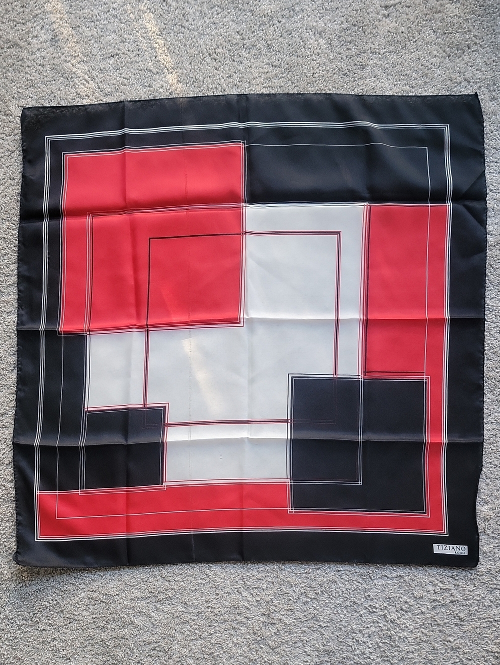 Tiziano Geometric Red, Black & White Polyester Scarf